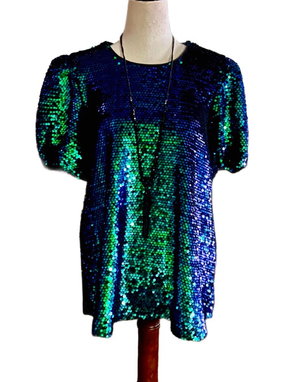 Sugarlips (Alana) ~ Medium ~ Blue/Green/Black Sequins Top Blouse ~ New W/Tags